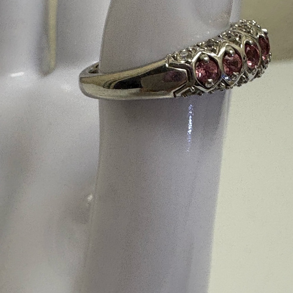 Elegant Pink Sapphire Gemstone Band Silver Ring - Picture 2 of 11